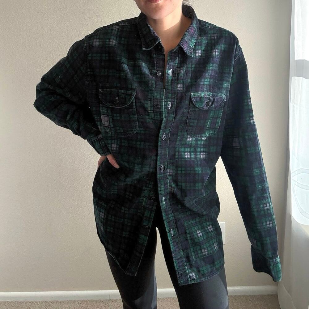 J. Crew Every Stitch Considered corduroy plaid button up Green preppy fall cozy
